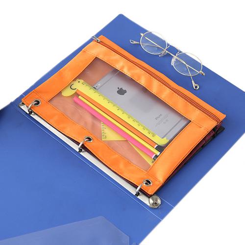 乐彩三孔笔袋透明牛津布气眼文具袋可拆卸文件袋笔袋厂家销售
